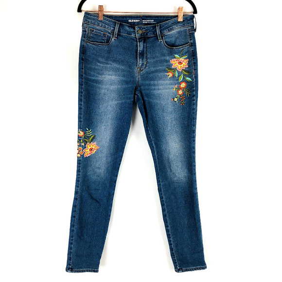 Old Navy Denim - Old Navy ROCKSTAR Mid R Floral Embroidered Jeans
